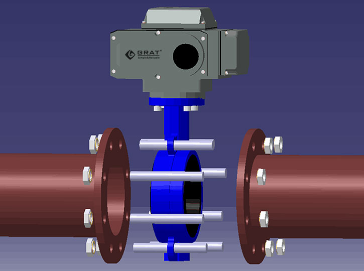 對夾式電動蝶閥與管道連接示意圖