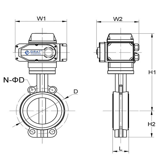 對夾式電動蝶閥安裝尺寸圖表